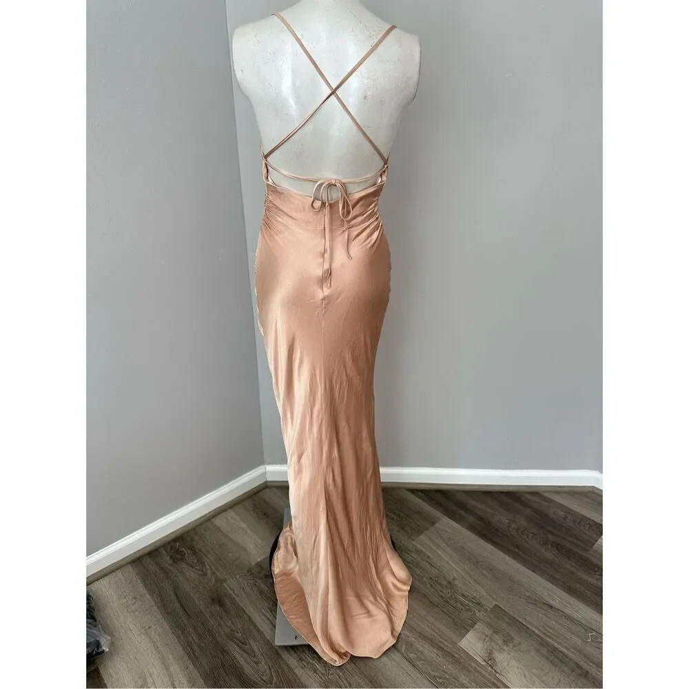 Shona Joy Womens Cowl Neck La Lune Lace-up Back Maxi Dress Dessert Size 2 $360_4